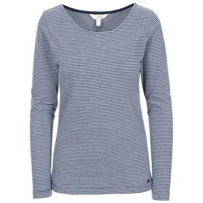 Caribou Women's Striped Long Sleeve T-Shirt in Navy, Front view on mannequin
