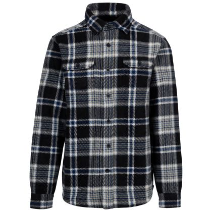 Trespass Men's Microfleece Shirt Checkley in BLACK CHECK, Front view on mannequin
