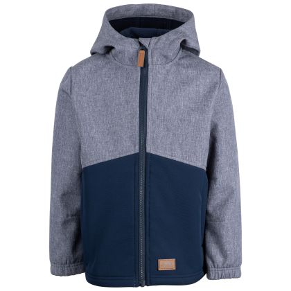 Kids Softshell Jacket Cheerfully in NAVY, Front view on mannequin