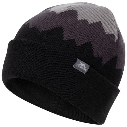 Men s Knitted Hat Cobbler in STORM GREY_DARK GREY_BLACK, Hat at angled view