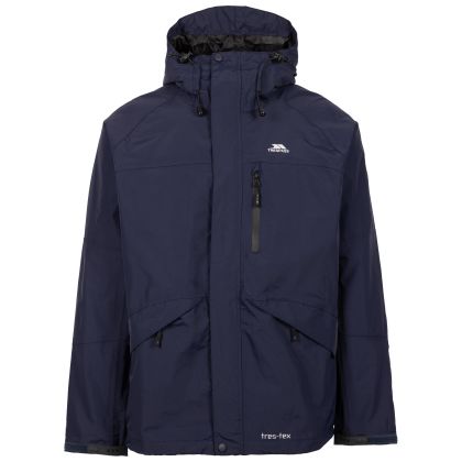 Trespass Men's Waterproof Windproof Jacket in Navy Corvo, Front view on mannequin