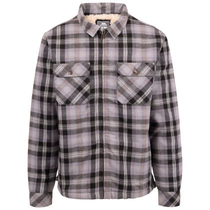Trespass Mens Sherpa Lined Shirt Danehill in Storm Grey Check, Front view on mannequin