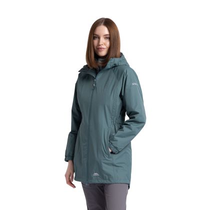Trespass Womens Waterproof Jacket Daytrip in Spruce green, Front view on mannequin