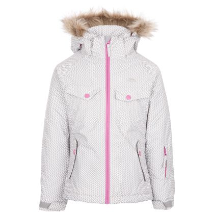 Girl's Ski Jacket TP50 Denia in PLATINUM PRINT, Front view on mannequin