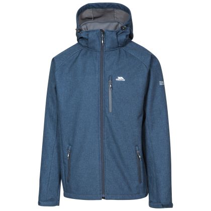 Desmond Men's Hooded Softshell Jacket in Navy, Front view on mannequin