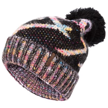 Women's Knitted Beanie Hat Diandra in BLACK, Hat at angled view