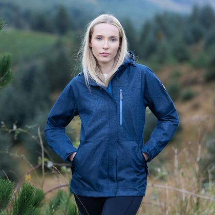 Trespass Women's DLX Hooded Jacket Diane in Navy Marl, Front view on mannequin