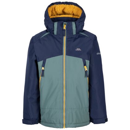 Trespass Boys Waterproof Jacket Discover in Spruce Green, Front view on mannequin