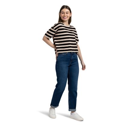 Womens Boxy Fit Casual T-Shirt Donna In Black Stripe