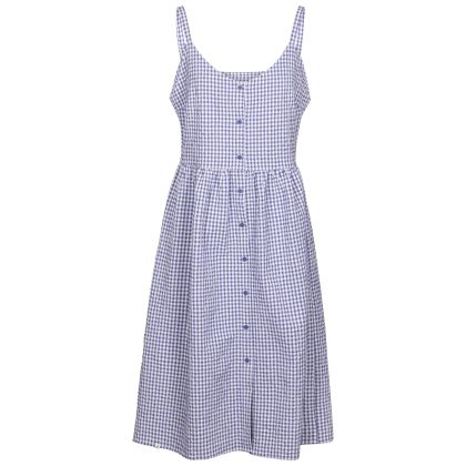 Womens Casual Dress Dorothy in Indigo Tone Gingham, Front view on mannequin