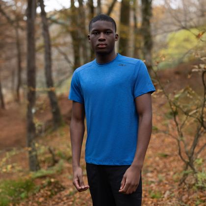Mens Antibacterial Top Doyle In Blue Marl, Front view on mannequin