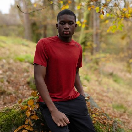 Mens Antibacterial Top Doyle In Red Marl, Front view on mannequin