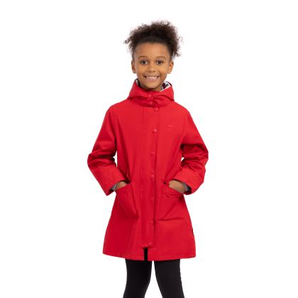 Trespass Girls' Waterproof Jacket Drizzling in RED, Front view on mannequin