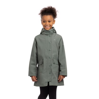 Trespass Girls' Waterproof Jacket Drizzling in Spruce green, Front view on mannequin