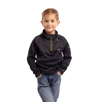 Edvin Kids' Half Zip Fleece in Black, Front view on mannequin