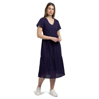 Womens Casual Midi Dress Eileen In Navy, Front view on mannequin