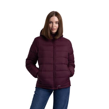 Trespass Womens Padded Jacket in Fig Elegant, Front view on mannequin