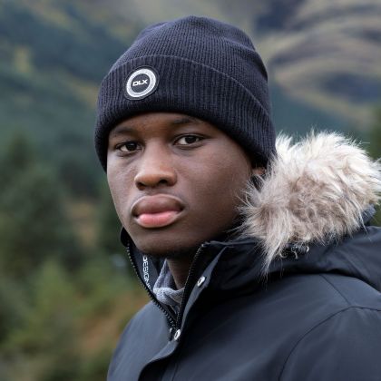 Trespass Unisex DLX Beanie Hat Enola in Black, Hat at angled view