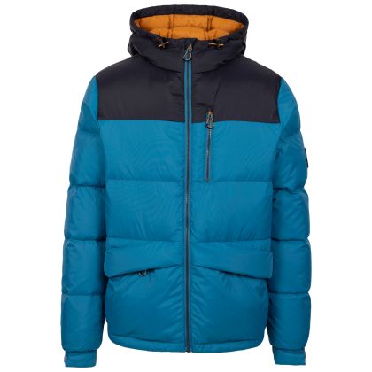 Trespass Mens Down Jacket Erris in Bondi Blue, Front view on mannequin