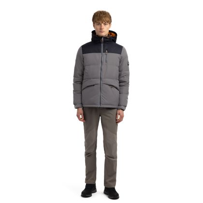 Trespass Mens Down Jacket Erris in Storm Grey, Front view on mannequin