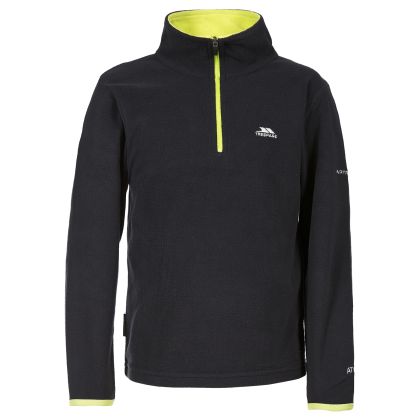 Etto Kids' Half Zip Fleece in Black, Front view on mannequin