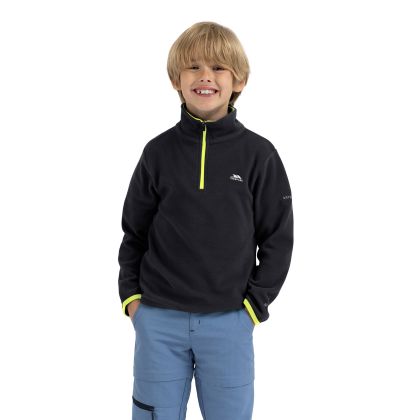 Etto Kids' Half Zip Fleece in Black, Front view on mannequin