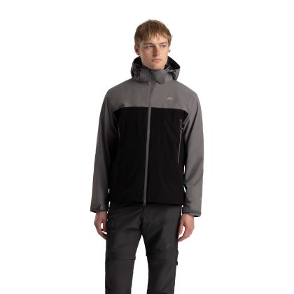 Mens Outdoor Waterproof Jacket Fahamore In Storm Grey, Front view on mannequin