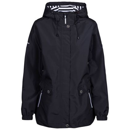 Womens Waterproof Jacket Tp75 Flourish in BLACK, Front view on mannequin