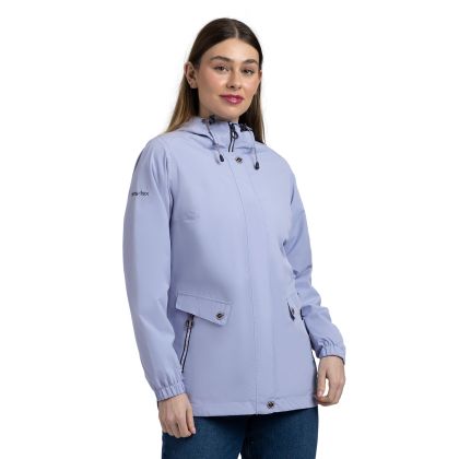 Womens Waterproof Jacket With Hood Flourish In Cool Blue, Front view on mannequin