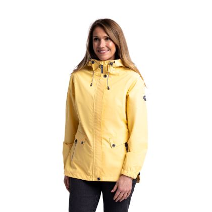 Womens Waterproof Jacket Tp75 Flourish in PALE MAIZE, Front view on mannequin