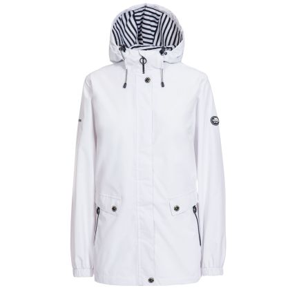 Trespass Womens Waterproof Jacket with Hood Flourish White, Front view on mannequin