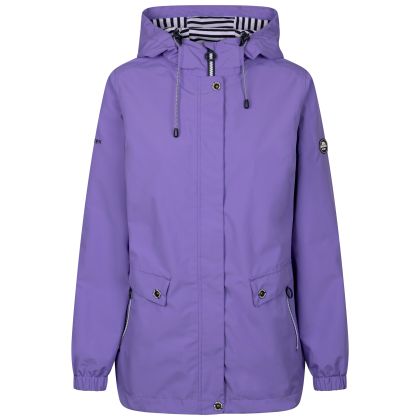 Womens Waterproof Jacket with Hood Flourish in Wisteria, Front view on mannequin