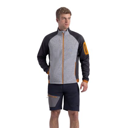 Mens Full Zip Fleece At300  Foxearth In Grey Marl, Front view on mannequin