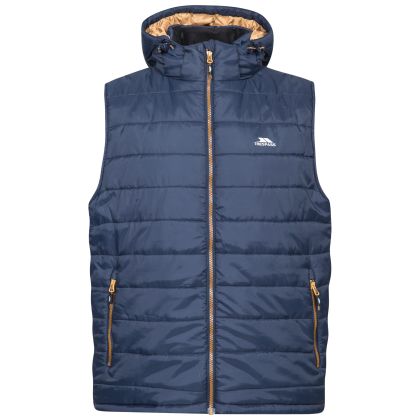 Franklyn Men's Hooded Gilet in Navy, Front view on mannequin