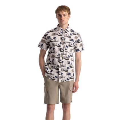 Mens Casual Printed Shirt Frantom in Off White Print, Front view on mannequin