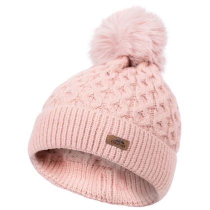 Women's Knitted Hat Freja in Pink, Hat at angled view