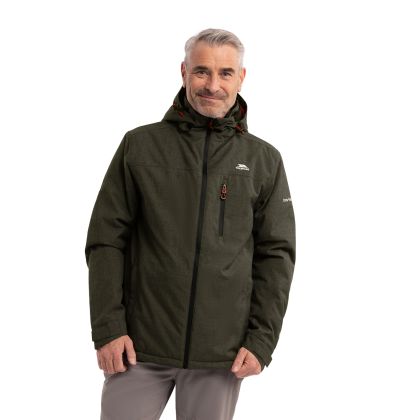 Trespass Mens Padded Waterproof Jacket Fyfinn in Dark Vine Marl, Front view on mannequin