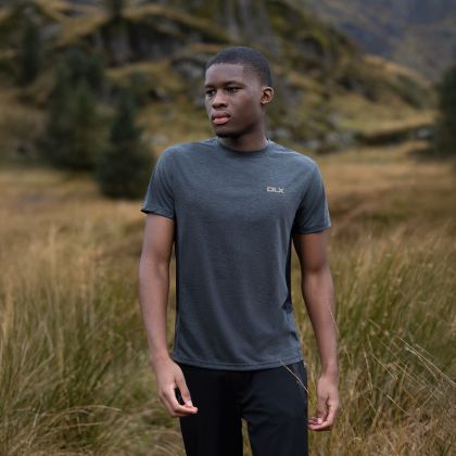 Dlx Mens Casual T-Shirt Garvey in DARK GREY MARL, Front view on mannequin