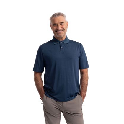 Trespass Men's Polo Shirt Gedding in Dark peacock marl, Front view on mannequin