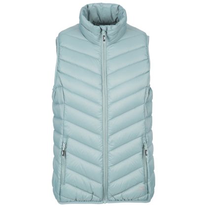 Trespass Womens Down Gilet Giana in Teal mist, Front view on mannequin