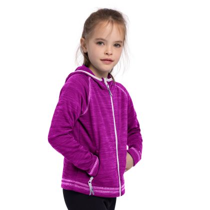 Trespass Kids Fleece Jacket with Hood Full Zip Goodness Purple, Front view on mannequin