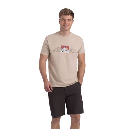 Mens Casual Printed T-Shirt  Grande In Soft Stone, Front view on mannequin