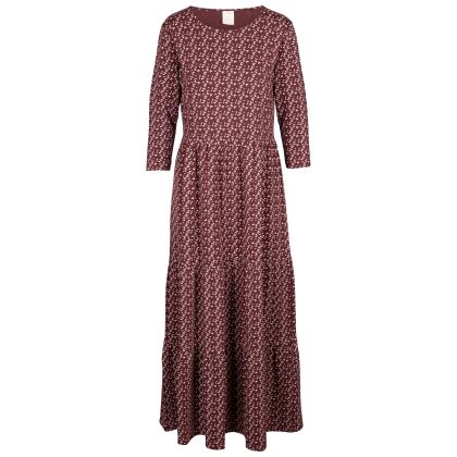 Trespass Womens Tiered Dress Hague in Mulberry Print, Front view on mannequin