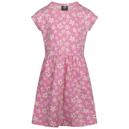Kids Short Sleeve Dress Floral Print Happiness in Sweetpink