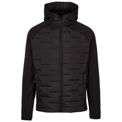 Trespass Mens Hybrid Jacket Heber in Black, Front view on mannequin
