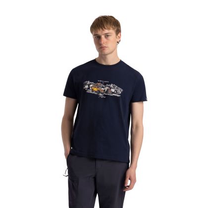 Mens Round Neck T-Shirt Horton In Navy, Front view on mannequin