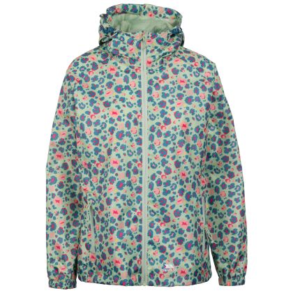 Womens Waterproof Jacket Tp75 Indulge in LIGHT SAGE PRINT, Front view on mannequin