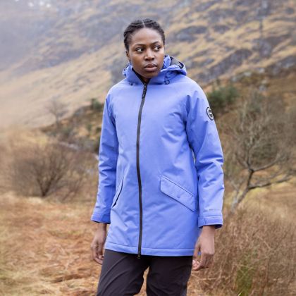 Trespass DLX Womens Waterproof Jacket Isabelle in Baja Blue, Front view on mannequin