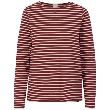 Trespass Women's Casual Top Karen in Dark cherry stripe, Front view on mannequin
