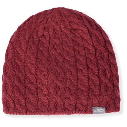 Women s Knitted Beanie Hat Kendra in DARK CHERRY, Hat at angled view